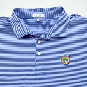 Peter Millar Polo Shirt Mens 2XL Blue Stripe Summer Comfort Golf Elk River Logo‎